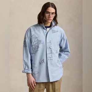 Polo Ralph Lauren The Big Shirt West Village Diary Blue Oxford Sketch Logos XL